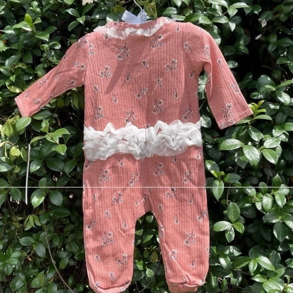 NWT NICOLE Miller Rose Tulle Detail Footie 2 Piece Set NB Girl